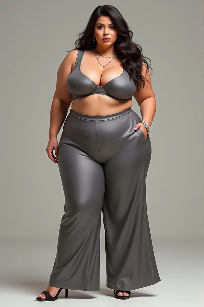 Sexy chubby pawg in palazzo gery sweat pants and high heels