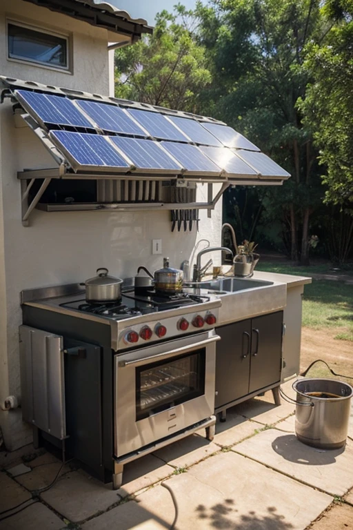 Make me an electric stove that runs on solar panels, Solar panels must be in the kitchen and can be easily carried.