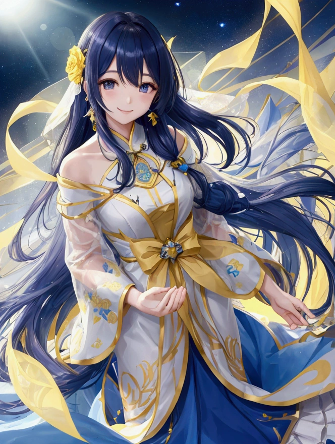 woman、beautiful、ephemeral、move、Long Hair、smile、Yellow and blue light、hope