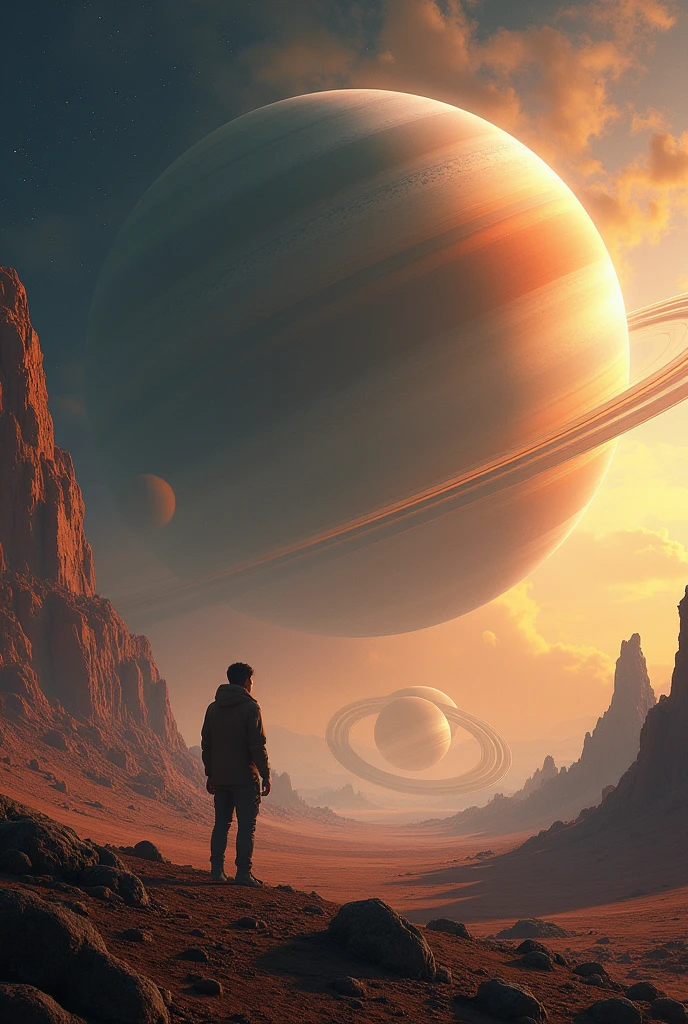 Image related to saturn with some human in it , relastic and sensitive