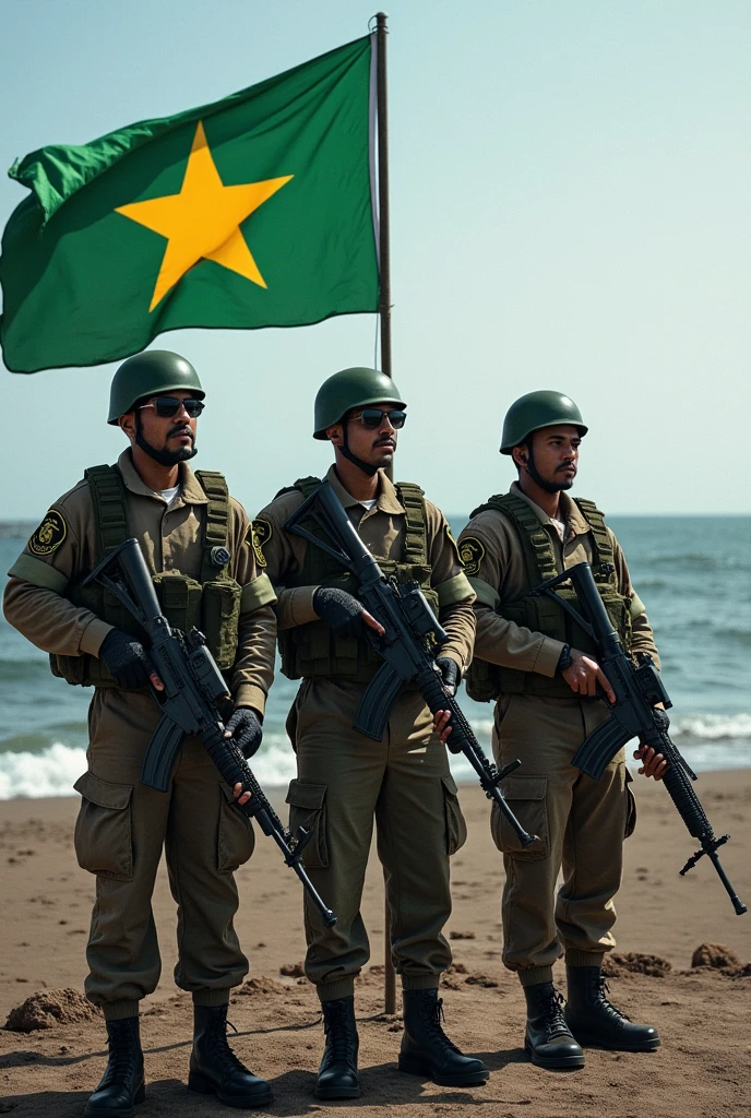 SOMALI Army with the somali flag on the weapons and Navy