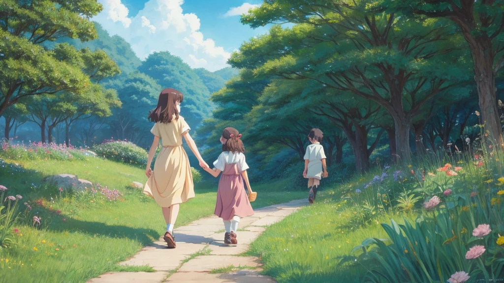Ghibli style anime woman、Children's room、Ghibli-style illustrations、City Pop、night、study、Person Up