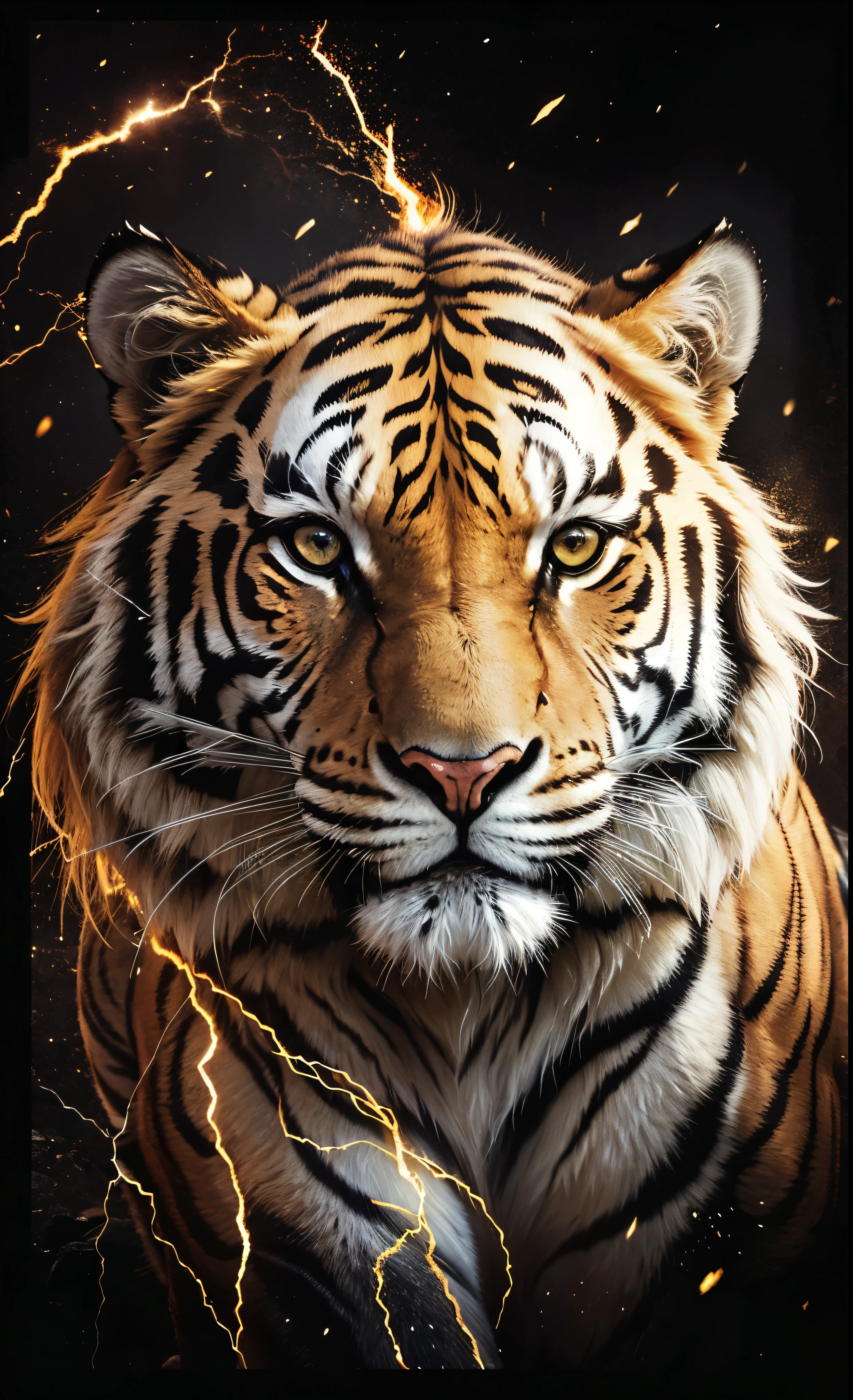 tigre, Divine tiger, naturals, naturals, ferocious, masculine, mighty, Golden and white tiger, Powerful Tiger, naturey bela, Great Realistic, FullHD 8k, Light of sky, sunset night, Clear sky Sun, golden black, black andwhite, black and gold, detailed realistic face, 8k Detailed Realistic White Tiger, ultrarealistic 8k |Energia de thunder realista detalhada, Strong Creature realista detalhada, Strong Creature, male lion, Rendering, Fotorrealista 8k, UltraHD Alta definição 8k, Detailed Realista 16K, Nitidez Fotorrealista 8k, 16K photorealistic textures, Contraste Fotorrealista 8k, Sombras Fotorrealistas 8k, Luzes Fotorrealistas 8k, Detailed Realistic Sunset, Detailed Realistic leão Face, Detailed realistic light, detailed textures, thunder, detailed shadows, detailed colors, Celestial Electricity, Golden thunder, Realistic Lion, Ultra Realista 16K, Realista 16K, Realista 16K sharpness, 16K photorealistic textures, 16K realistic colors, powerful creature, Majestic power, Power of Heaven, Great Divine, naturals, detailed contrast, realistic contrast, high resolution, detailed colors, fire, villany, divine creature, 8k, realistic detailed, 16K, 8k, High definition, detailed contrast, realistic contrast, high resolution, detailed colors, fire, villany, divine creature, Realistic Power, Realistic Tiger, naturals thunders, Strong Eyes, naturey, fire, Sky P9wer, Water Power, thunder, realistic detailed, chic, ferocious,