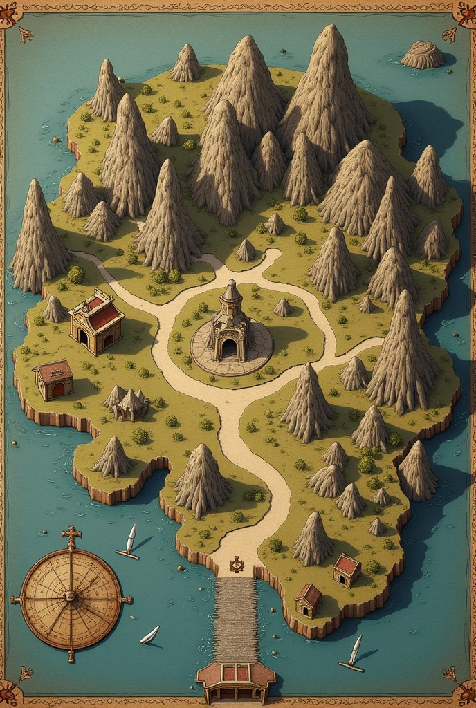 Medieval map of the fictional kingdom of Lamel France Abandoned farm on the northeast side Abandoned mines on the east and west side Working mines on the north and south side Observatory on the southwest side of the kingdom Medieval kingdom King's castle with a river below the drawbridge Knights' base in the center And Kings' fort on the bank of a river