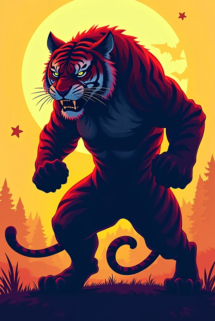 Tiger animal, cheered up, competitive fury, annoying, just the silhouette