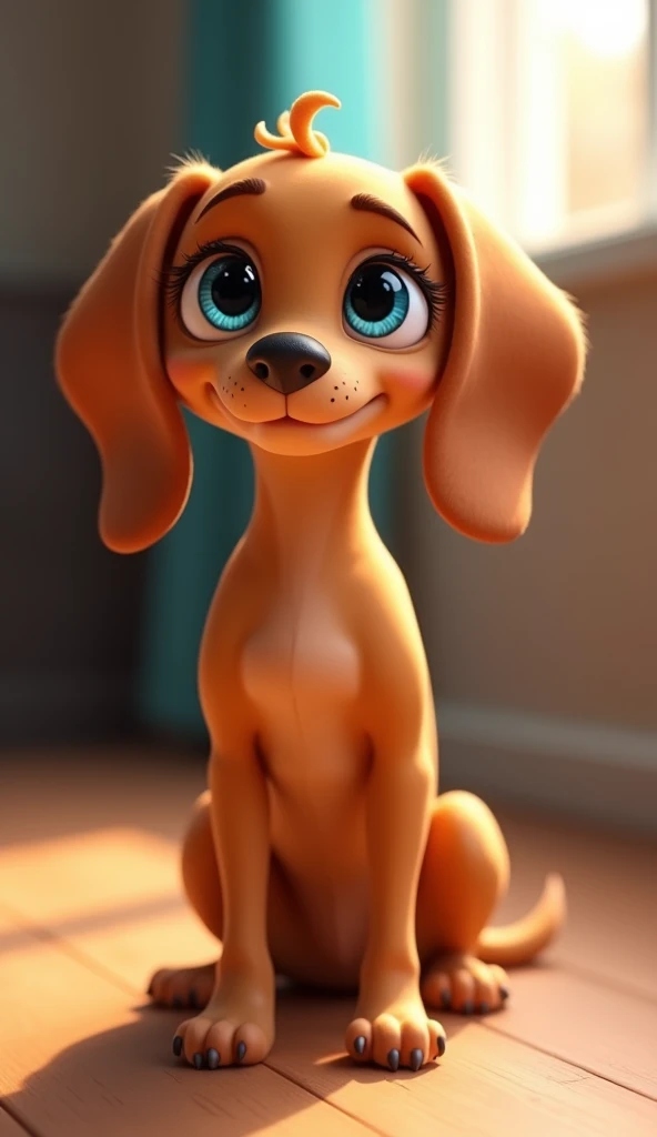 Cute brown dog, Lean, With lop-eared, 3D Pixar Style, Blue Eyes、