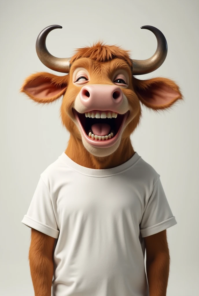 Make that bull laughing more, wearing white t-shirt