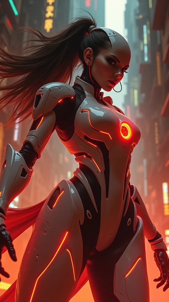 a woman in a futuristic suit with a glowing head and chest, cyberpunk art inspired by Marek Okon, cgsociety contest winner, digital art, gynoid cyborg body, girl in mecha cyber armor, cyber suit, cybersuit, in white futuristic armor, cybersuits, diverse cybersuits, gynoid body, echo from overwatch, perfect anime cyborg woman