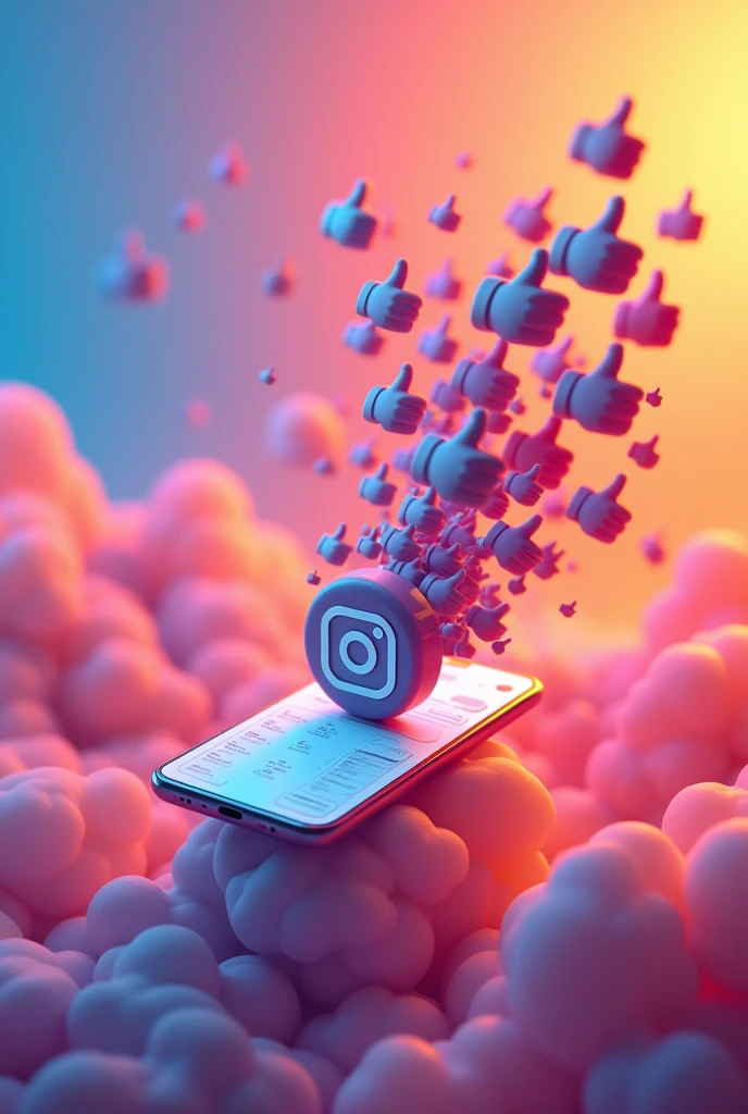 Instagram badge, reaching the top, likes are flying out of the phone in large quantities