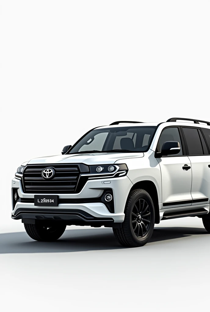 Landcruiser VXR White Dubai model car ,with L 29034 Dubai NUMBER PLATE,White background,front Side view zoomed in view,white car, outside view number plate should be visible