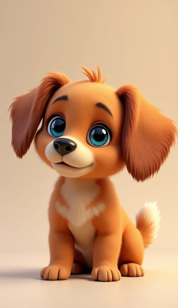 Cute brown dog, Looking at this、With lop-eared, 3D Pixar Style, Blue Eyes、It would be even better if it could recognize faces.