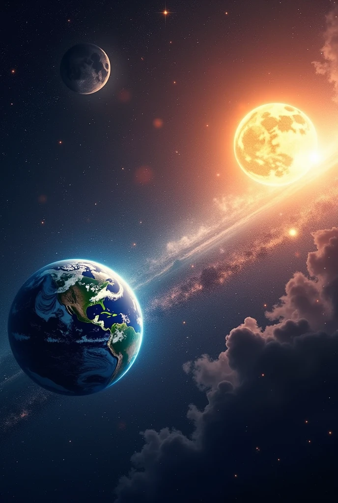Animated universe image which includs earth, sun , moon and all stars