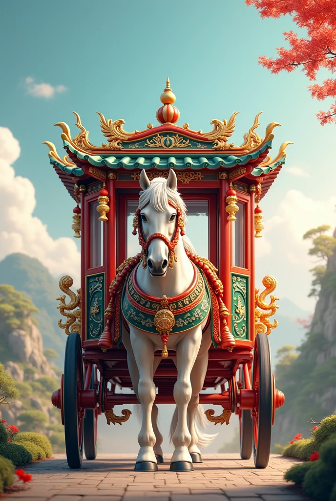 Chinese style horse carriage, front view