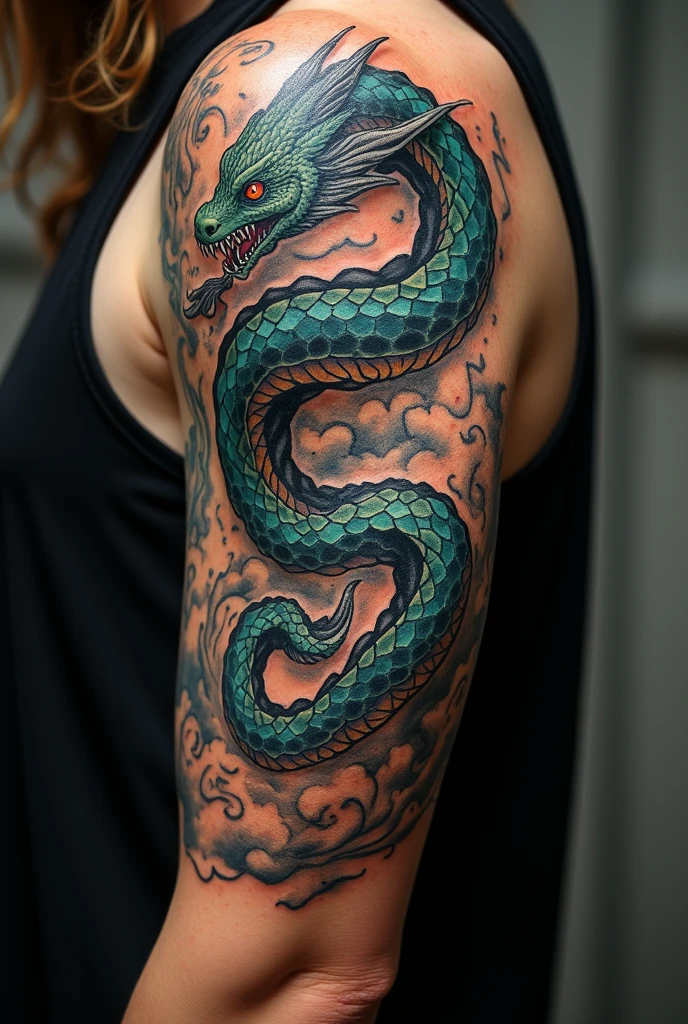 Realistic colored ouroborus tattoo