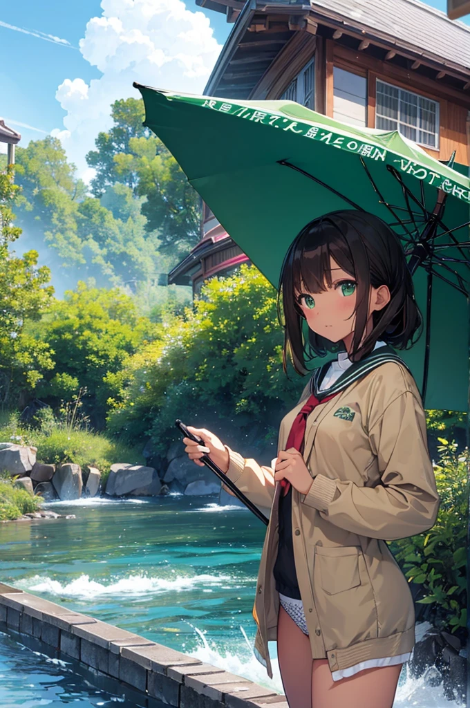 girls、night,Brown skin、Panty, (green)、School of fish、Sea Story、School of fish柄、nsfw,Race Queen、Supercar、sports car、car、umbrella