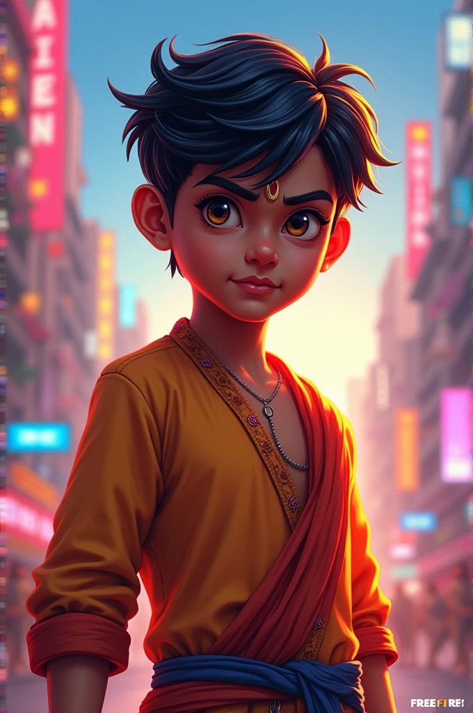 Hindu boy with free fire character 