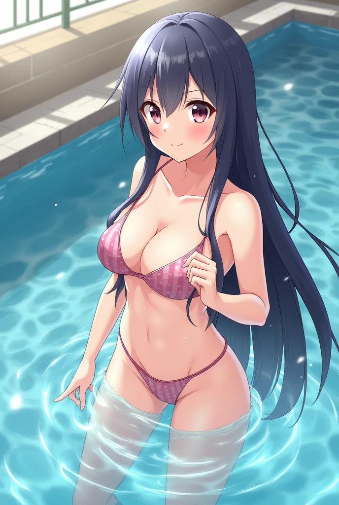 Anime girl,without clothes,get soaked