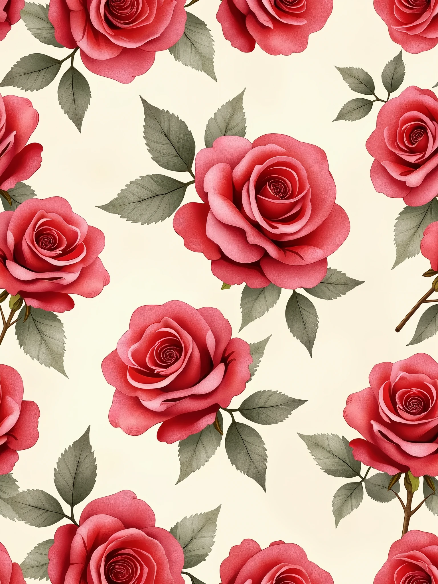 Seamless pattern of crimson roses on a textured cream background, vintage watercolor style, soft and delicate, surface pattern design, floral  750  art