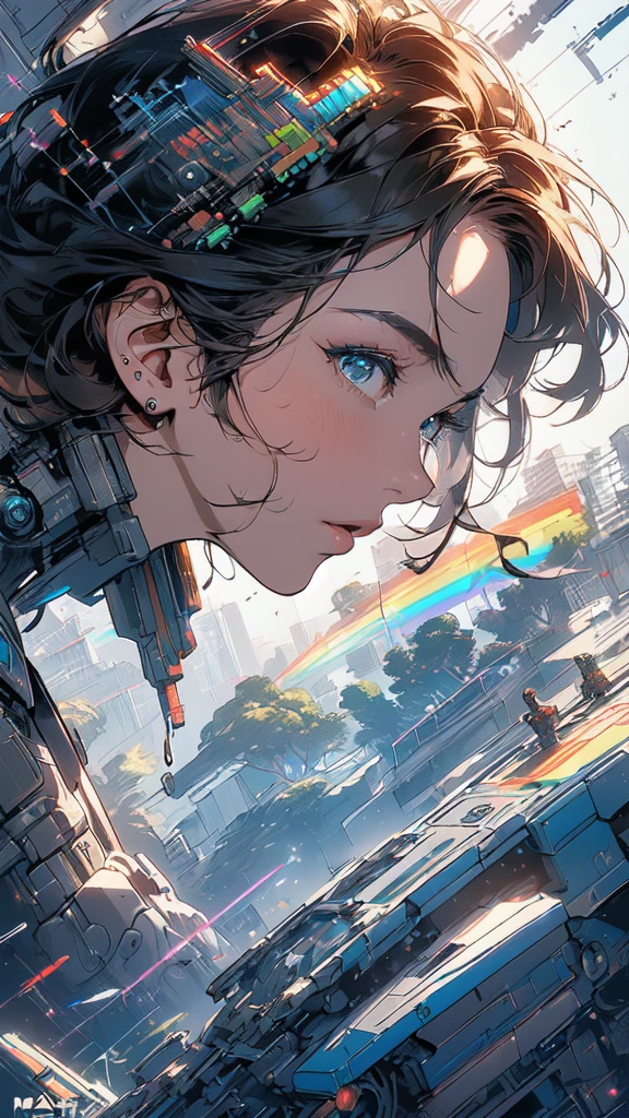 (((masterpiece, highest quality))),(((solo:1.2))),(((1girl:1.2))),32k wallpaper, very detailed, poster, vintage science fiction,(((((geometric cinematic movie poster))))), ((((bauhaus)))),(((abstract))),((((mid century modern)))),(((((portfolio))))),(((((Close-up))))),(((((bust up))))),((((more various angle)))),(((highlight))),(((complete. detailed face))),(((Extremely talented))),(((most complecated machine))),(((Overall colorfully))),((((((Absolutely simple background)))))),(((((detailed futuristic machine))))),(((Cleavage))),(((marvel super heroes))),(((rainbow color scheme))),(((Very detailed UI))),(((So many meters))),(((Perpetual Motion Machine)))