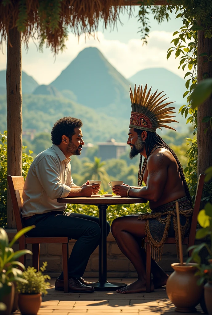 Ricardo Arjona with Tecun Uman having coffee