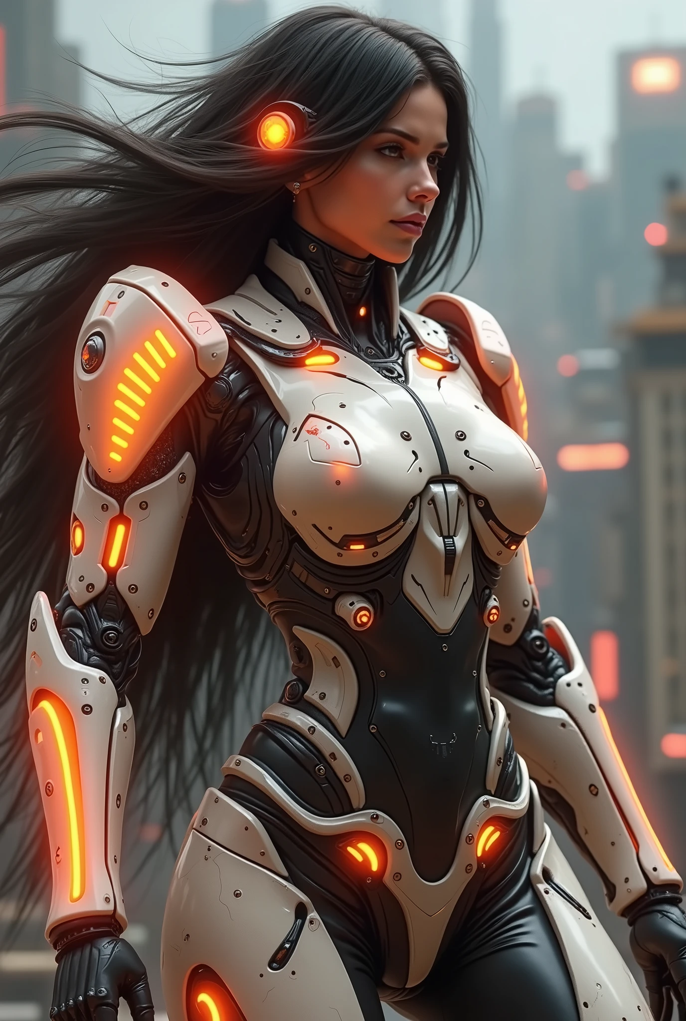 a woman in a futuristic suit with a glowing head and chest, cyberpunk art inspired by Marek Okon, cgsociety contest winner, digital art, gynoid cyborg body, girl in mecha cyber armor, cyber suit, cybersuit, in white futuristic armor, cybersuits, diverse cybersuits, gynoid body, echo from overwatch, perfect anime cyborg woman