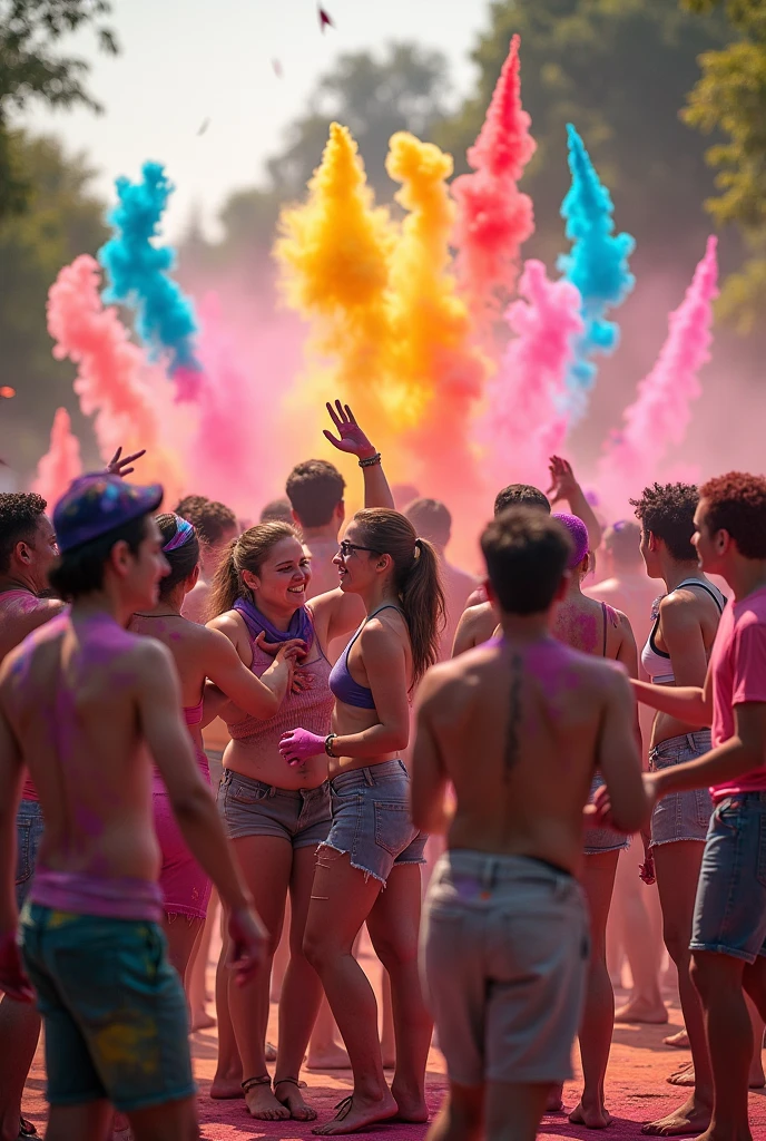 celebration with people playing with colors