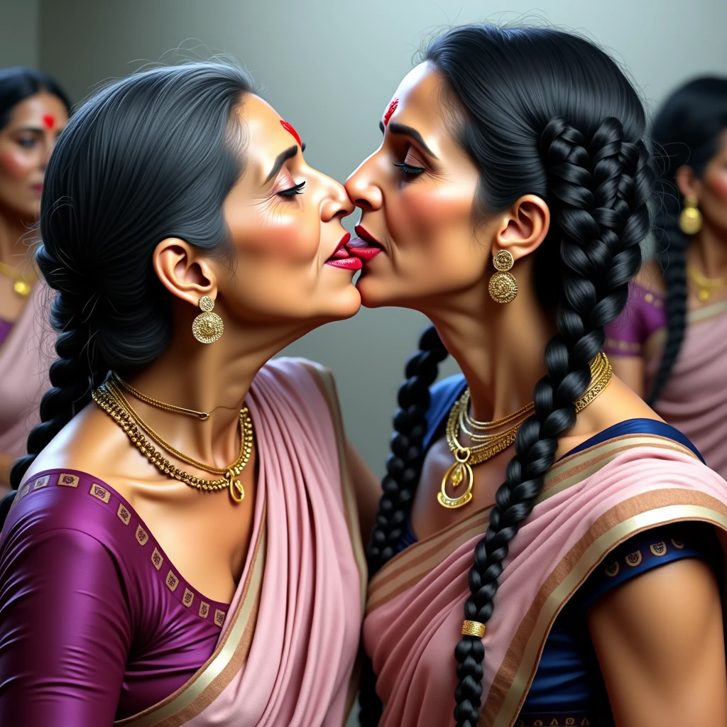 In india office,total 2 india eldery ladies involving and licking their hairs of each others wildly,First 60 years old eldery indian lady kneeled with her oil smeared conrowed braided hair wears saree with out blouse,Second 60 years old lady from behind to kneeled lady with her oil smeared conrow braided hair wildy raping kneeled lady' head scalp with her tongue wearing wrap saree revealing her upper saggy breast exposed, Third 60 years old eldery with her cean scalp super conrow braided hair raping kneeled lady' scalp exposing one single breast revealing ,these three ladies are with dress in as per detsiled prompt here,all four of them,with their hairs respectively colors for the marure ladies and eldery lady hairs in as per image prompt,their long,meticulaiursly suler conrowed braided hairs shining ,red lipsstick,natural tongues pulled out,licking the eldery lady' hair by other eldery with conrowed hairs like she is being raped excat in image,These all three ladies' faces are with showing full of sexual wildness showing out from their faces exact as in image prompt,Their eyes are fullfill with sexual wildness with raping scalp as per the imahe prompt,(Show me their tongues,long tongues:1.0) styled with 100000 liters hair oil,hairs like viscus oiled pulp,slick combed hair lines highly visible,{{{{Ladies wears perfect dresses in perfectt busty}}}},{{{{{NSFW}}}}},{{{{{{Hairs highly soaked}}}}}},{{{Hairs Drenched in water}}}}},{{{slick combed hair lines}}}},{{{{Hairlines reflecting shinning like mirrors with water}},{{{{{Showcase full bodies perfect figures}}}}},{{{{{High resolution perfecr color grading}}}}}},{{{Perfect conrowed on all three ladies exactly in image prompt}}}}}}},((((((Generate ethnicity as indian sexy build ladies))))))),((((((Generate wildness poses where shows the wildness maturity of the sexually wildness and extremly extremly wildness in to hair licking by their tongues exatly as image prompt if someone sees this should get errected)))),
