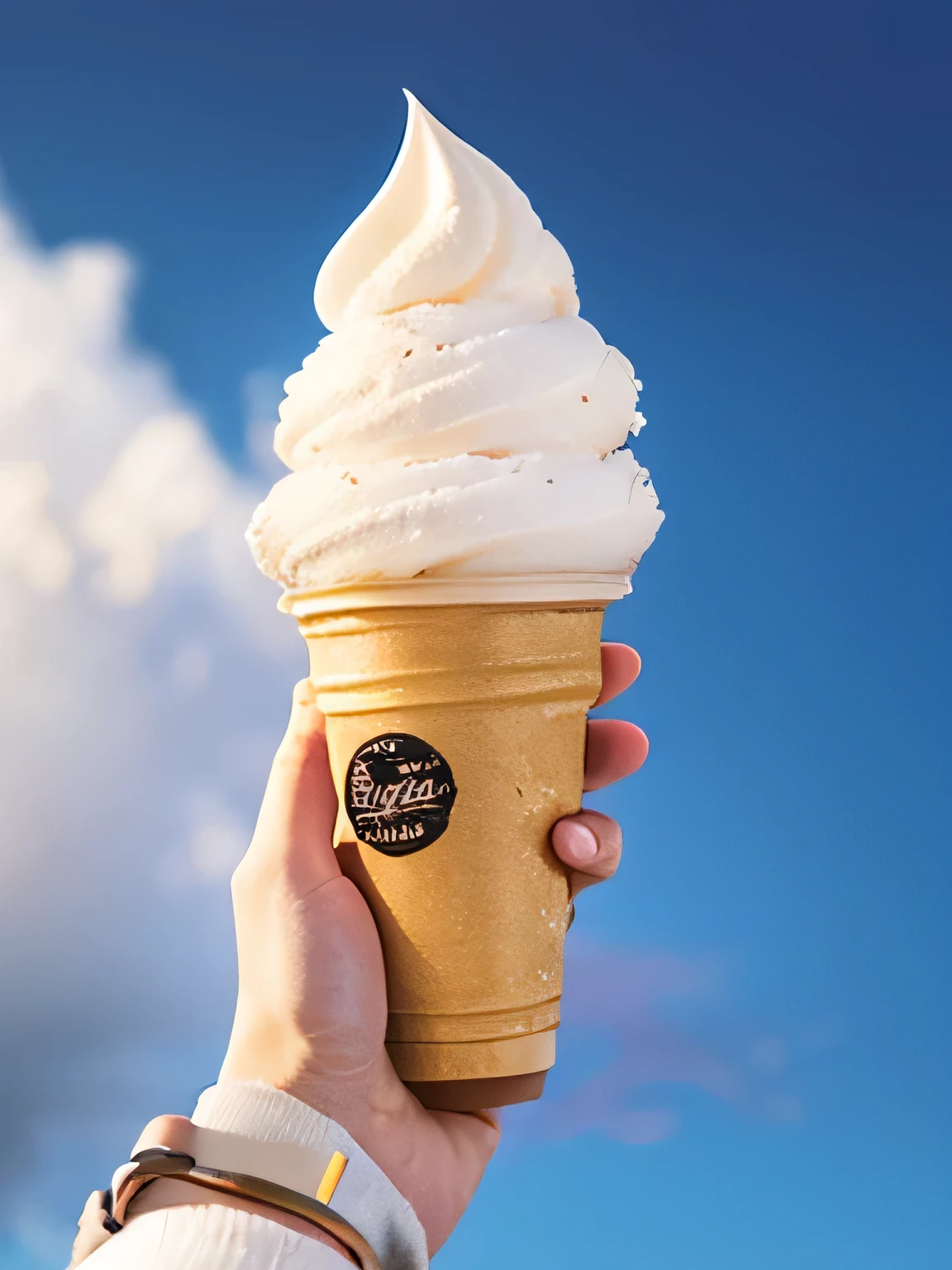 Hand holding soft serve ice cream, high quality