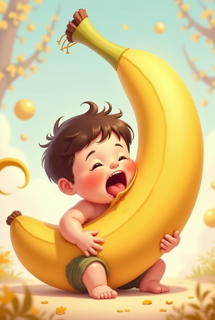 Draw me a picture , chubby boy eats giant banana