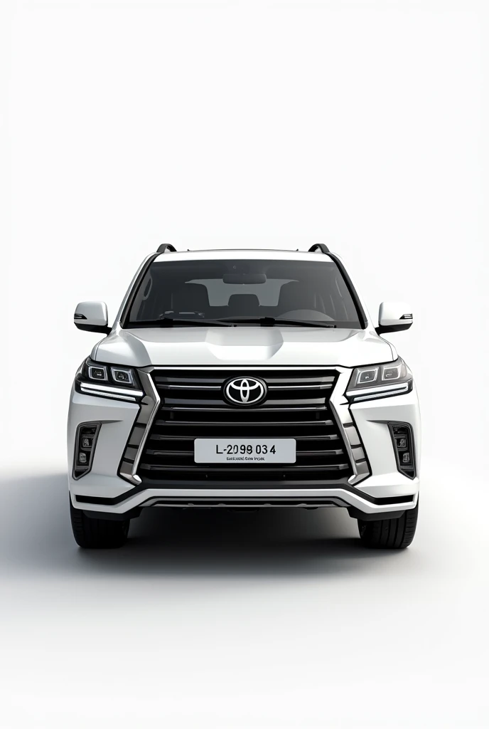 Landcruiser VXR White Dubai model car ,with "L 2 9 0 3 4 "Dubai NUMBER PLATE,White background,front Side view zoomed in view,white car, outside view number plate should be visible