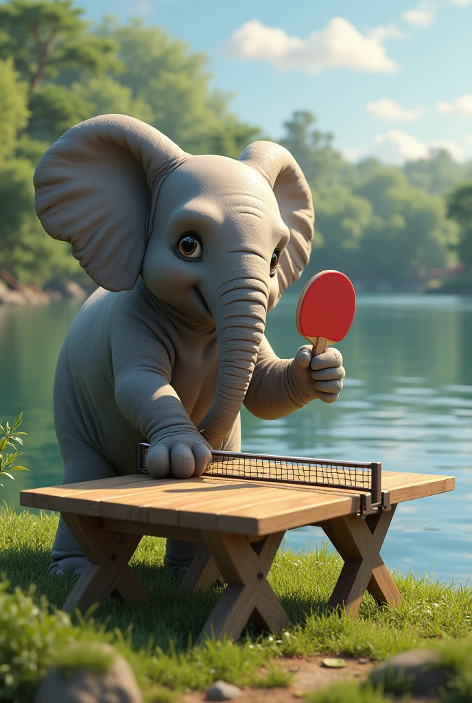 Elephant Playing table tennis in riverside