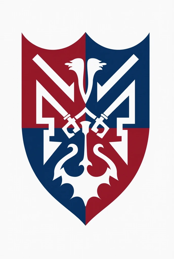 Blue red and white school crest 