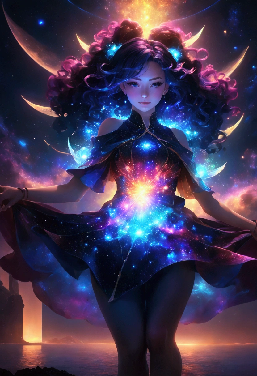 a woman in a dress rossdraws cartoon vibrant, beautiful celestial mage, fantasy art style, rossdraws 2. 5, anime fantasy artwork, rossdraws 2. 0, :: rossdraws, anime fantasy illustration, rossdraws 1. 0, anime girl with cosmic hair, full portrait of elementalist, inspired by rossdraws