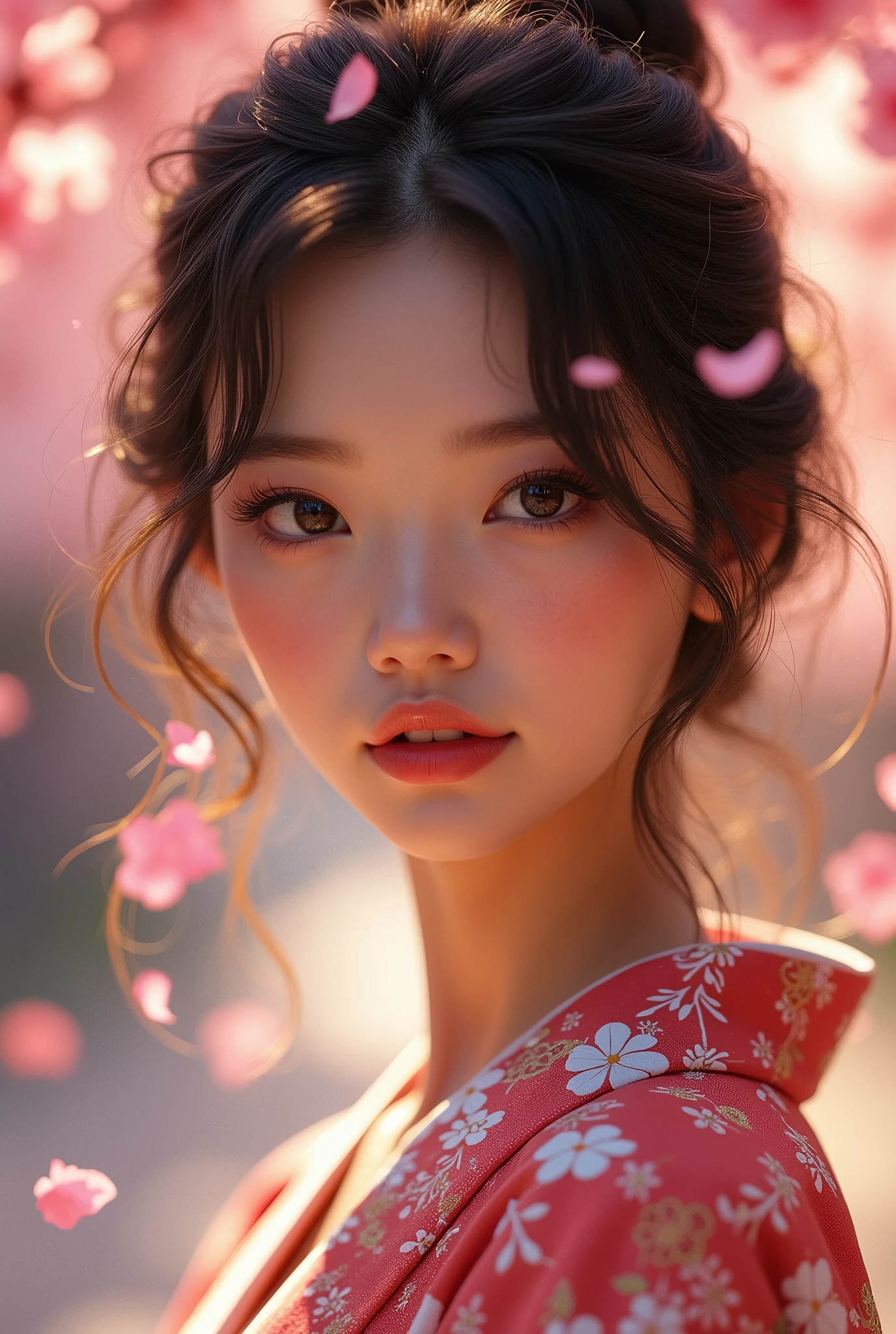 (masterpiece,Highest quality:1.4),(8k,RAW Photos,Photorealistic:1.4),Ultra-high resolution, ,(Glowing Skin:1.4),Detailed肌,Detailed顔,Detailed目,(Beautiful and shining eyes:1.2),Symmetrical eyes,Detailed耳,One person,Natural Makeup,(((Idol))),,Detailed背景,Vivid background,Beautiful and shiny hair,,((Average age breasts)),,(Detailed Sexy Kimono,Beautiful Teeny Neon,theater,whole body),,((Sharp Face)),Natural light,,(Very detailed ,,online shopping,LUMINE® Market,),Cleavage,Background of fluttering cherry blossom petals,Professional,(Detailed,Location was great.),