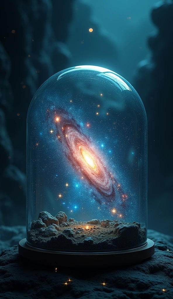 Galaxy in the glass, small nova explosion, dark scene