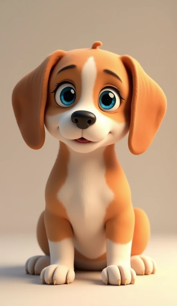 Cute brown adult dog, beagle、Looking at this、With lop-eared, 3D Pixar Style, Blue Eyes、It would be even better if it could recognize faces.、A little clever、male