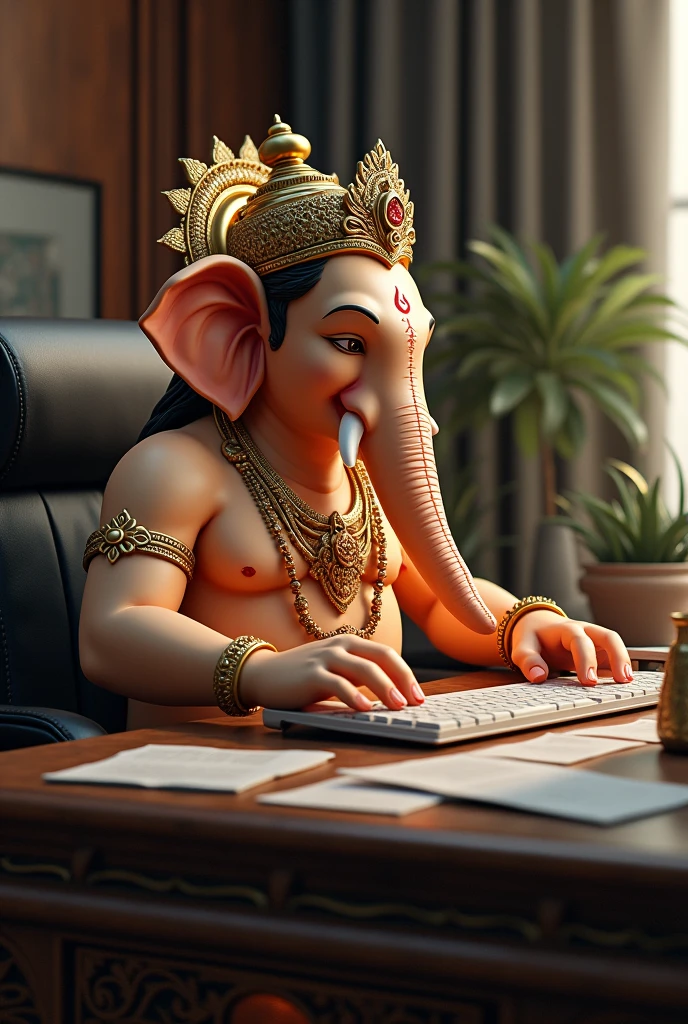 Lord ganesha working in office