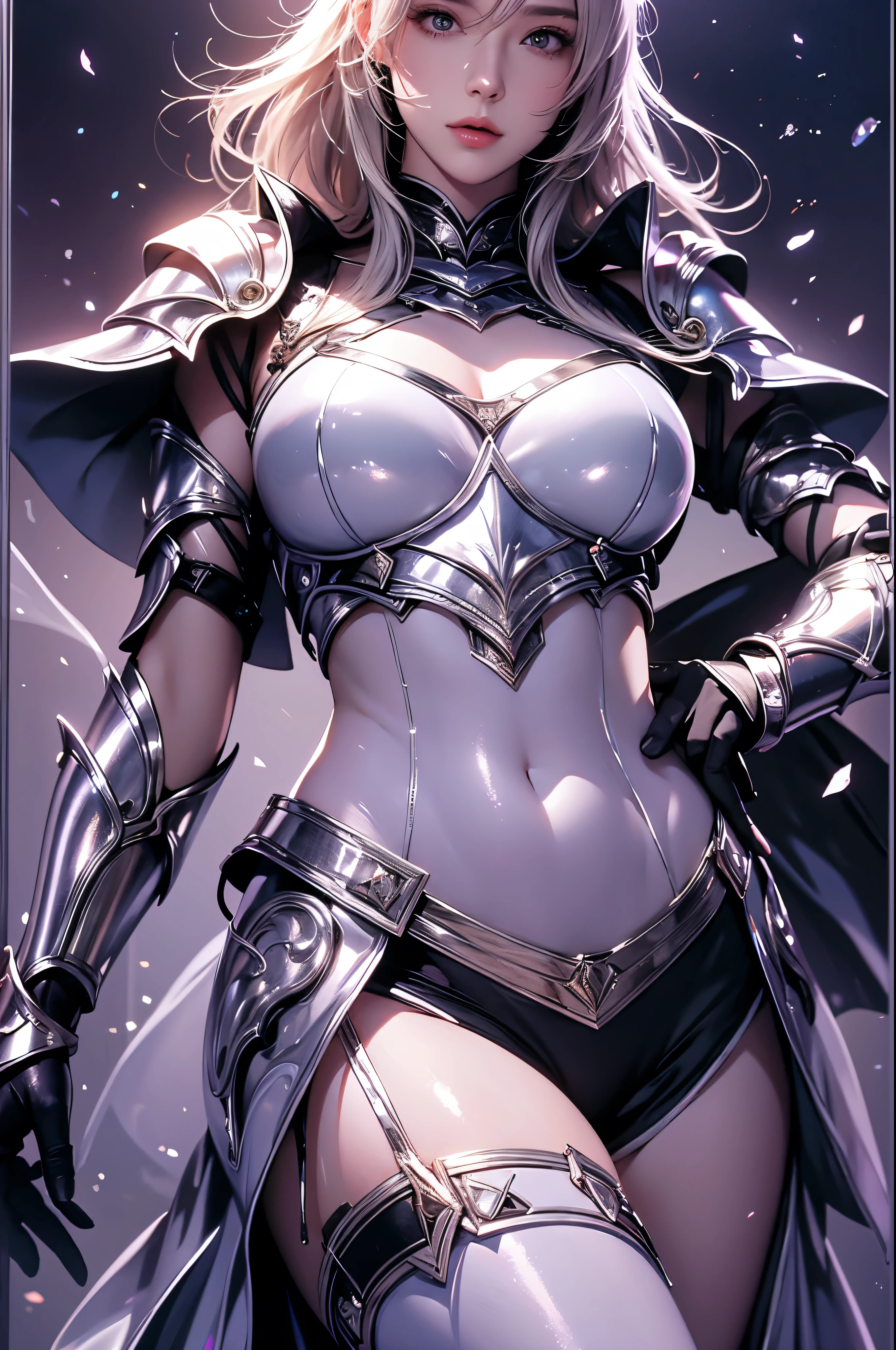 Realistically, High resolution, Soft Lighting, One woman, alone, Hip Up, Dynamic Pose, Glossy Skin, gem, knight armor