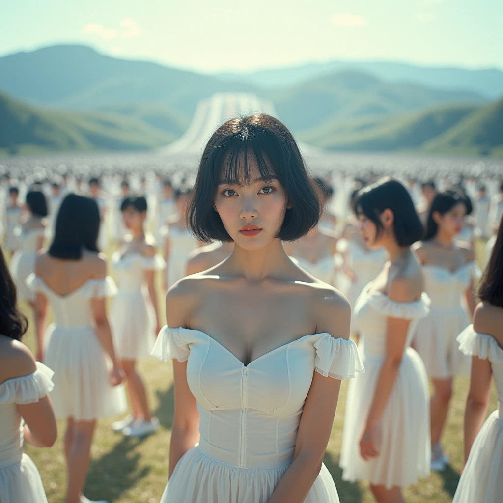 (((Japanese Clone girls=Myself))), (((best masterpiece Clone girls Raw Photography Art))), (16K, Highest quality, Ultra-high resolution, RAW Photos), (Unrealistic, Unparalleled, Different dimension, Improbable sight, (((A world of mass proliferation of myselves, Ultra-realistic)))), ((Japanese, woman, 22yo, shinozaki-ai)), ((Small face, (Thick black hair, (Semi-long hair)))), (((Very beautiful detailed girls, Accurate body structure, Very detailed完璧な超グラマーバストボディ, amazing super big tits, Big, voluptuous breasts, The cleavage is very plump and emphasized))), (Dark Eyes, Mature face, Cute Smile, A gentle gaze), (((Very happy laughter))), (((((((((((Very detailed, 1girl→cloning→1,000,000,000,000,000,000,000,000girls)))))))))), ((((((((((Very detailed, Absolute precision, With the depiction of an alter ego, ((((((((The exact same female body, The exact same face, Exactly the same hairstyle, Perfect same clothes, Perfectly the same height, The same exact super big boobs))))))))))))))))))), ((((((((((Myself only)))))))))), ((((((((100,000,000,000,000,000,000,000,000,000,000,000,000,000,000Myself, Popular gravure idols)))))))), (((((The actress&#39;s conscious and beautiful pose, (Cleavage Emphasis), (walk, Run), (Very detailed, among ourselves, Embrace each other, Back to Back, Pleasant conversation, Happy conversation, kiss, Touching the chest), Free pose, (Sexual seduction)))))), (((((Unbelievably crowded, Abnormal super close contact, 360 degree complete coverage))))), ((Bright and soft sunlight)), (((((wide view, Very wide field of view, Very detailed, Detailed ultra-perspective depiction with clear depth))))), (((Ultra-high-definition poster-like depiction))), (((((Gently undulating terrain, Slope, The countless &quot;myselves&quot; filling the towns and hills continue to grow infinitely, reaching beyond the horizon)))))