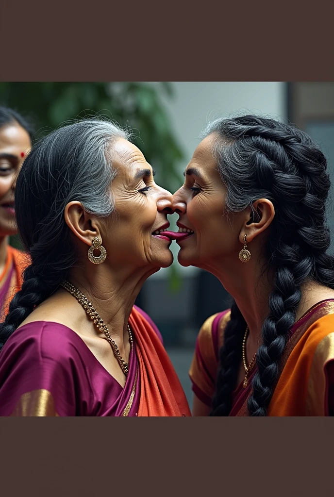 In india office,total 2 india eldery ladies involving and licking their hairs of each others wildly,First 60 years old eldery indian lady kneeled with her oil smeared conrowed braided hair wears saree with out blouse,Second 60 years old lady from behind to kneeled lady with her oil smeared conrow braided hair wildy raping kneeled lady' head scalp with her tongue wearing wrap saree revealing her upper saggy breast exposed, Third 60 years old eldery with her cean scalp super conrow braided hair raping kneeled lady' scalp exposing one single breast revealing ,these three ladies are with dress in as per detsiled prompt here,all four of them,with their hairs respectively colors for the marure ladies and eldery lady hairs in as per image prompt,their long,meticulaiursly suler conrowed braided hairs shining ,red lipsstick,natural tongues pulled out,licking the eldery lady' hair by other eldery with conrowed hairs like she is being raped excat in image,These all three ladies' faces are with showing full of sexual wildness showing out from their faces exact as in image prompt,Their eyes are fullfill with sexual wildness with raping scalp as per the imahe prompt,(Show me their tongues,long tongues:1.0) styled with 100000 liters hair oil,hairs like viscus oiled pulp,slick combed hair lines highly visible,{{{{Ladies wears perfect dresses in perfectt busty}}}},{{{{{NSFW}}}}},{{{{{{Hairs highly soaked}}}}}},{{{Hairs Drenched in water}}}}},{{{slick combed hair lines}}}},{{{{Hairlines reflecting shinning like mirrors with water}},{{{{{Showcase full bodies perfect figures}}}}},{{{{{High resolution perfecr color grading}}}}}},{{{Perfect conrowed on all three ladies exactly in image prompt}}}}}}},((((((Generate ethnicity as indian sexy build ladies))))))),((((((Generate wildness poses where shows the wildness maturity of the sexually wildness and extremly extremly wildness in to hair licking by their tongues exatly as image prompt if someone sees this should get errected)))),