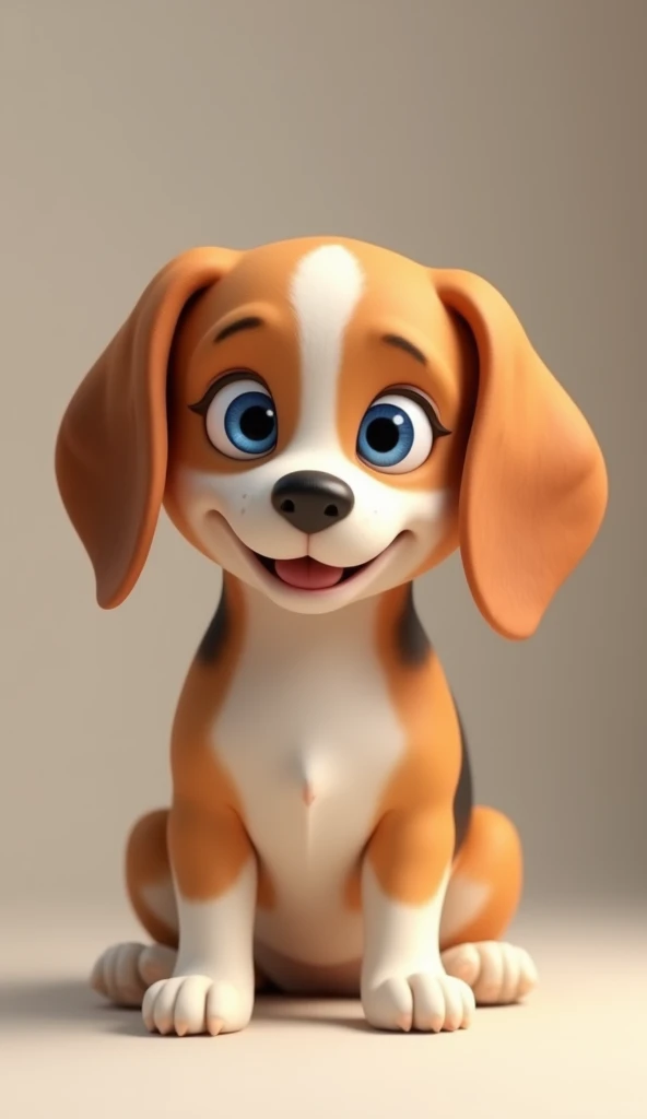 Cute brown adult dog, beagle、Looking at this、With lop-eared, 3D Pixar Style, Blue Eyes、It would be even better if it could recognize faces.、Looks smart、male、Adult dogs、Intelligent、High resolution, 