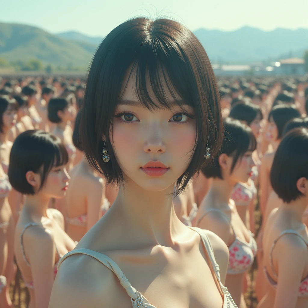 (((Japanese Clone girls=Myself))), (((best masterpiece Clone girls Raw Photography Art))), (16K, Highest quality, Ultra-high resolution, RAW Photos), (Unrealistic, Unparalleled, Different dimension, Improbable sight, (((A world of mass proliferation of myselves, Ultra-realistic)))), ((Japanese, woman, 22yo, shinozaki-ai)), ((Small face, (Thick black hair, (Semi-long hair)))), (((Very beautiful detailed girls, Accurate body structure, Very detailed完璧な超グラマーバストボディ, amazing super big tits, Big, voluptuous breasts, The cleavage is very plump and emphasized))), (Dark Eyes, Mature face, Cute Smile, A gentle gaze), (((Very happy laughter))), (((((((((((Very detailed, 1girl→cloning→1,000,000,000,000,000,000,000,000girls)))))))))), ((((((((((Very detailed, Absolute precision, With the depiction of an alter ego, ((((((((The exact same female body, The exact same face, Exactly the same hairstyle, Perfect same clothes, Perfectly the same height, The same exact super big boobs))))))))))))))))))), ((((((((((Myself only)))))))))), ((((((((100,000,000,000,000,000,000,000,000,000,000,000,000,000,000Myself, Popular gravure idols)))))))), (((((The actress's conscious and beautiful pose, (Cleavage Emphasis), (walk, Run), (Very detailed, among ourselves, Embrace each other, Back to Back, get together, Pleasant conversation, Happy conversation, kiss, Touching the chest), Free pose, (Sexual seduction)))))), (((((Unbelievably crowded, Transcendental Intimacy Between Women, Completely surround yourself 360 degrees))))), ((Bright and soft sunlight)), (((((wide view, Very wide field of view, Very detailed, Detailed ultra-perspective depiction with clear depth))))), (((Ultra-high-definition poster-like depiction))), (((((Gently undulating terrain, Slope, The countless "myselves" filling the towns and hills continue to grow infinitely, reaching beyond the horizon)))))