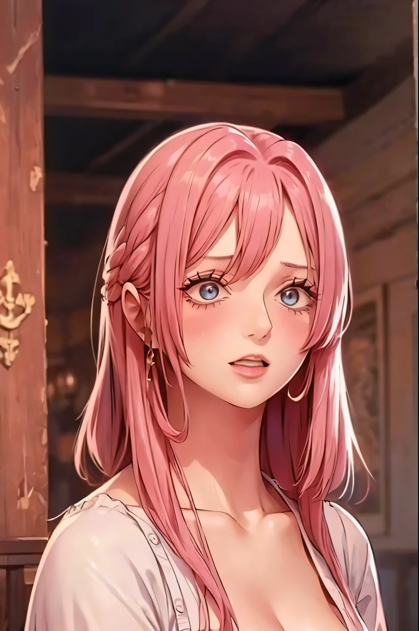 (Antique style, girly: 1.2, pink hair: 1.1, blue eyes: 1.1, big eyes)