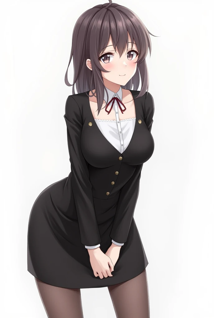 1girl, black formal dress, white background, Insert dildo under skirt、Female genitals、ディルドFemale genitalsに入ってる