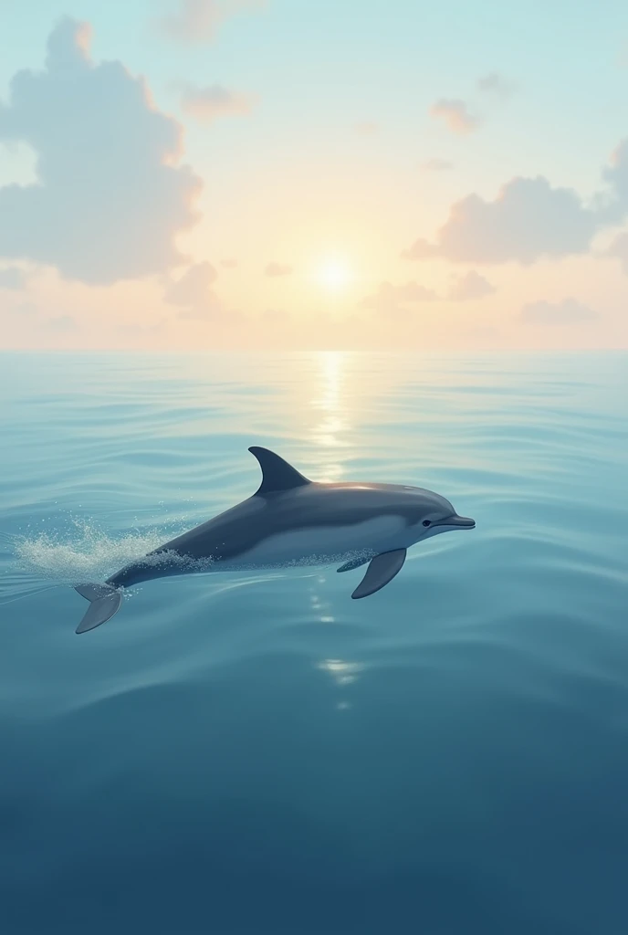 Dolphin in ocean before sunrise aesthetic art