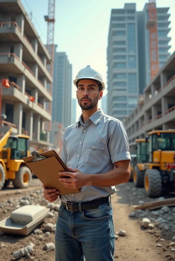 Construction site with engineer  with white helmet safety standing 