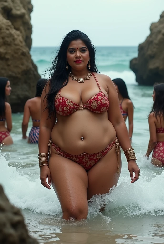 WET body CURVY FIT PAWG MARRIED INDIAN BRIDE, full body picture , BBW Wet curvy, wet Desi Bhabhi showing her big ass in sexy lingerie thong bikini and showing cleavage and in nose ring, many bangles in hands,earings, necklace ,lipstick ,navel,Indian, Chubby, showing her curves in sea water, sea waves , rocks, Group of lesbian women, Henna Mehendi, 