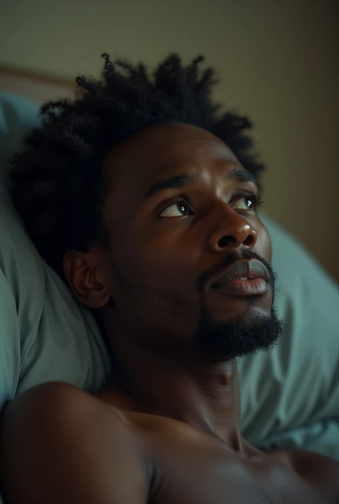 Ethiopia black man thinking about spending nice time with his girlfriend taking shower together ,hug,kiss but only in his mind he is just seelp alone