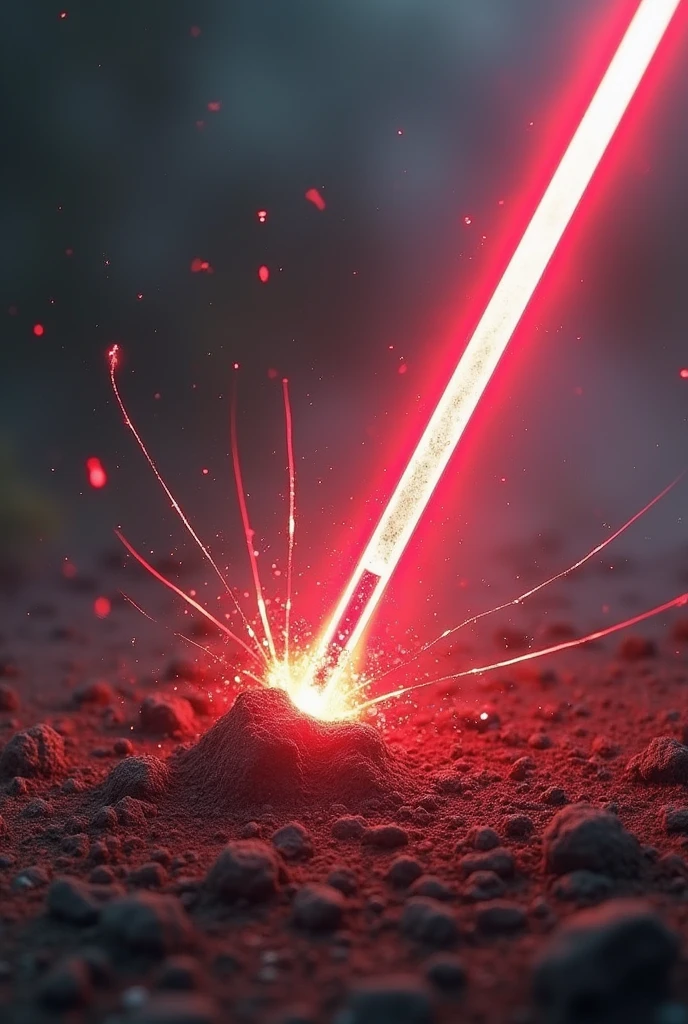 A laser blade shoved in fround