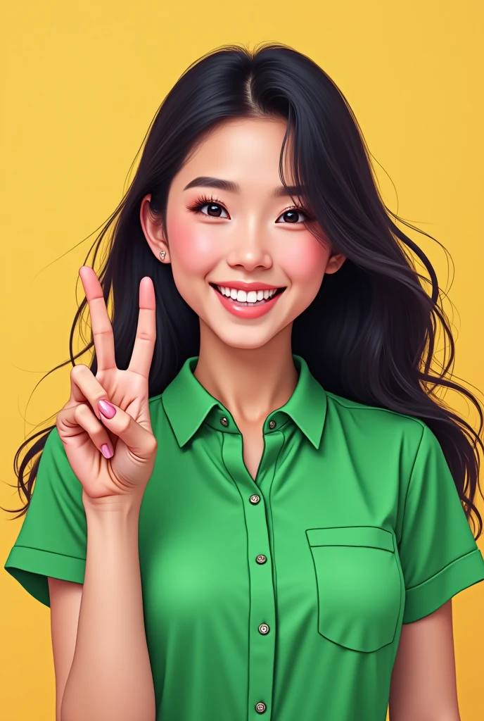 Asian woman with long hair and green shirt making a peace sign, Jaeyoung Nam, Lee Ji-eun, Lee Ji-eun, Hwang Seong, Choi Hong-hwa, Dilraba Dilmurat, San Yun-ju, Park Jimin, Kim Tae-jun, Shin Min-jung, seseon yoon, John Sans